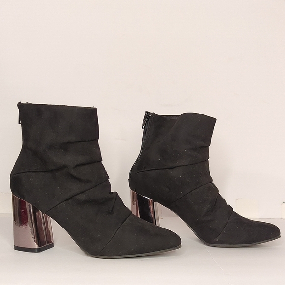 Christian Siriano Shoes - Christian Siriano Black Suede Booties With Metallic Block Heel- Women's Size 7.5
